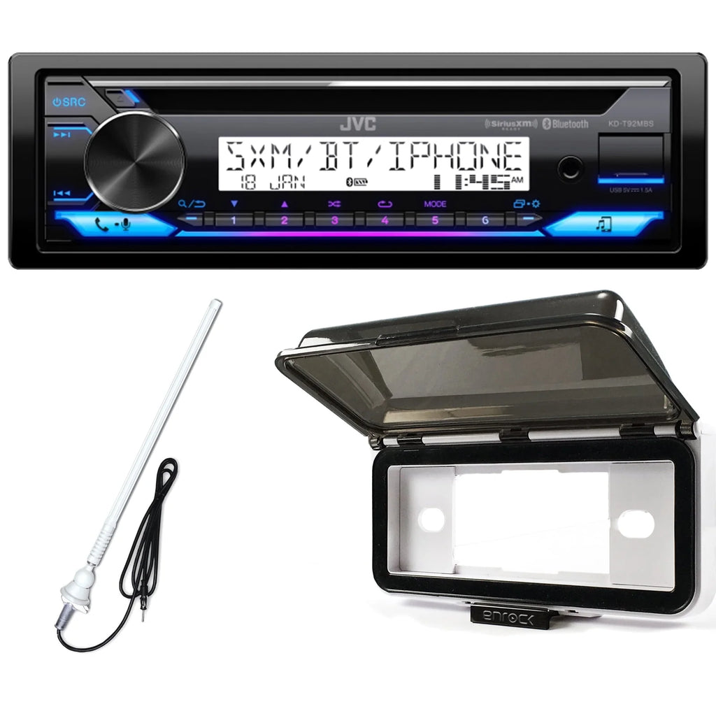 Single DIN Marine Bluetooth AM/FM Radio Stereo Receiver with Dash Protector and Antenna Y455016