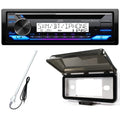 Single DIN Marine Bluetooth AM/FM Radio Stereo Receiver with Dash Protector and Antenna Y455016