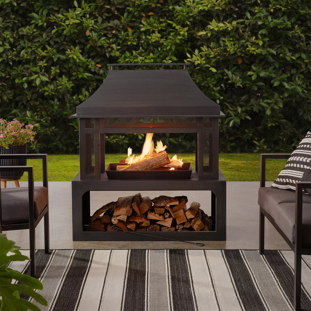 45-Inch Outdoor Steel Fireplace with Chimney U361