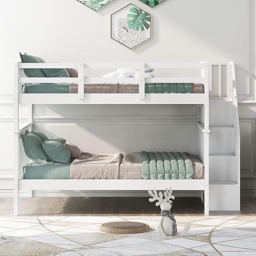 Twin Over Twin Low Bunk Bed with Slide and Ladder Grey D266