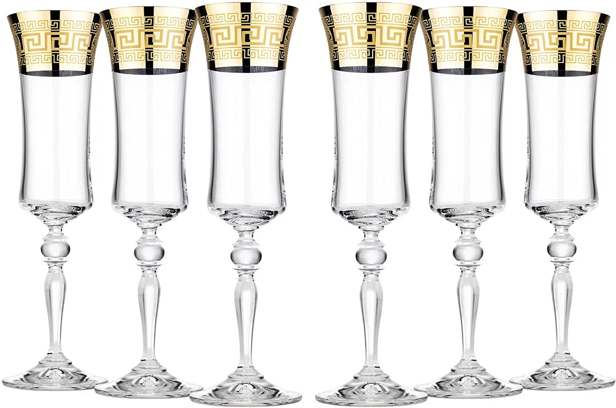 6 Oz Lead-Free Crystal Patterned Champagne Flutes Set of 6 O39917