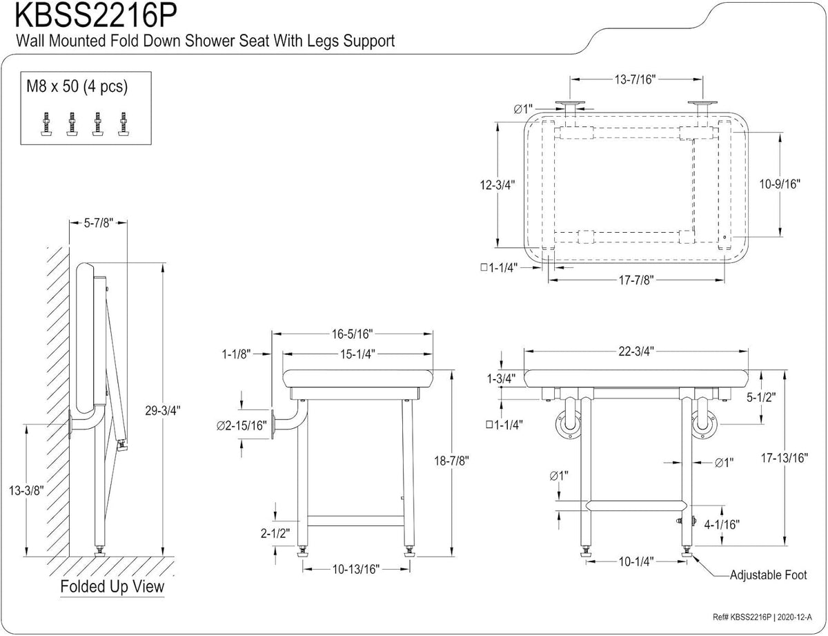 Brushed Stainless Steel Wall Mount Folded Shower Seat N145339