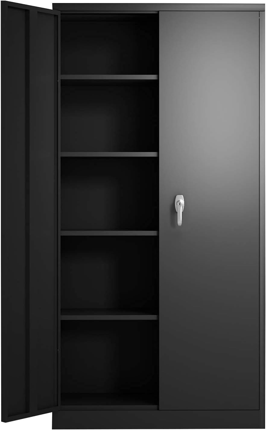 Metal Storage Cabinet with 2 Doors and 5 Shelves, Black I8679
