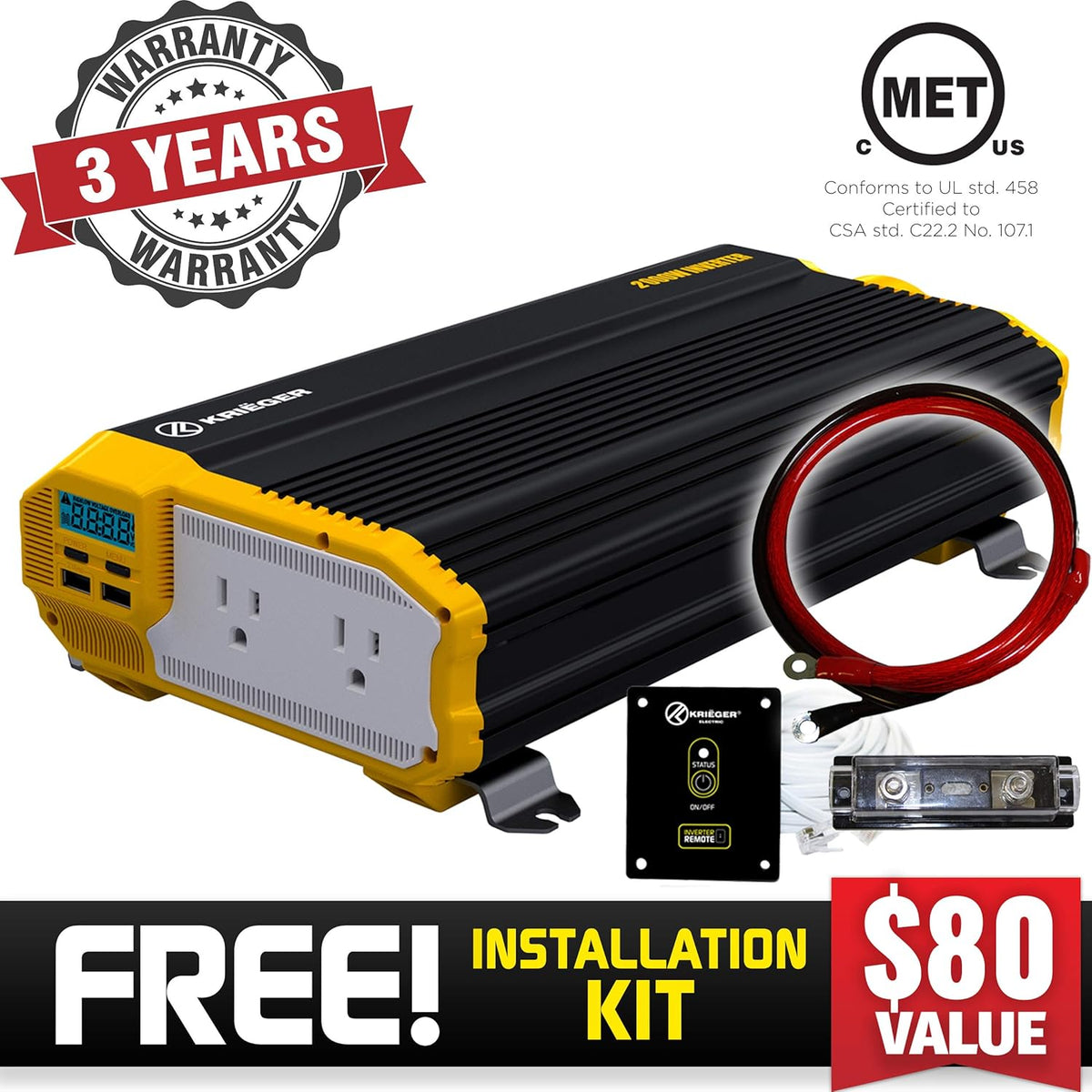 2000 Watts 12V to 110V Modified Sine Wave Power Inverter Z254