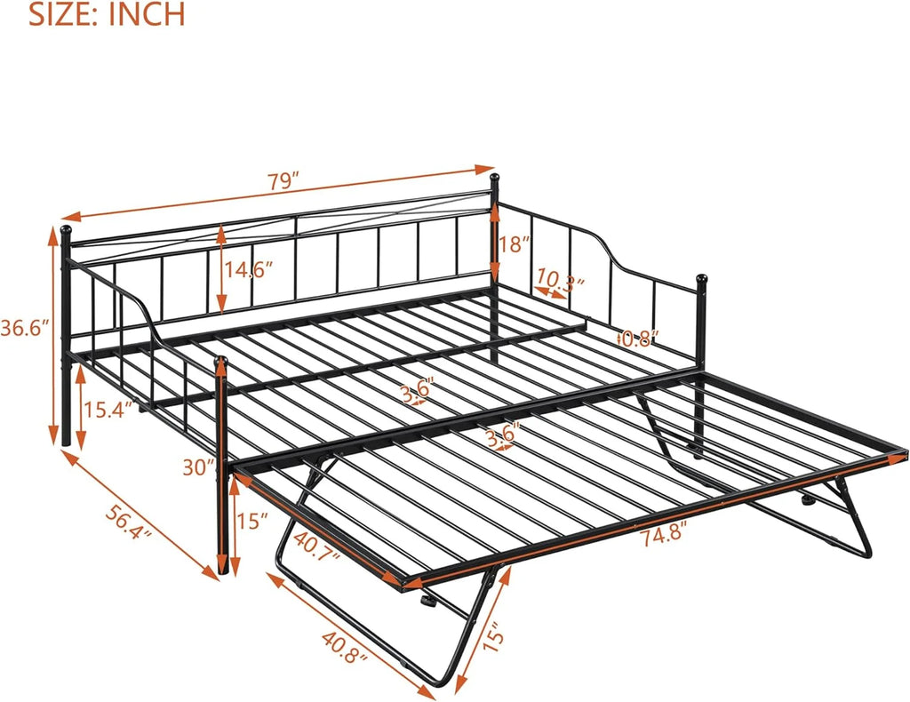 Full Size Metal Daybed with Twin Size Adjustable Trundle Z8957