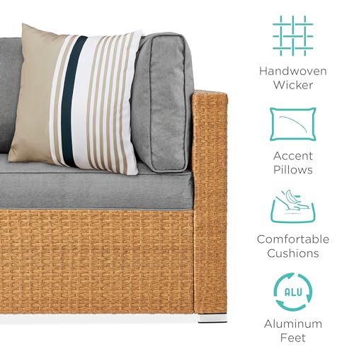 7-Piece Wicker Outdoor Sectional Set with Pillows and Coffee Table D7810