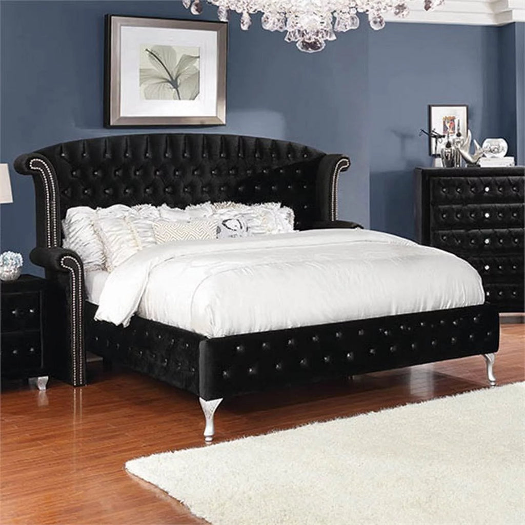 Black Tufted Wingback California King Bed E72482