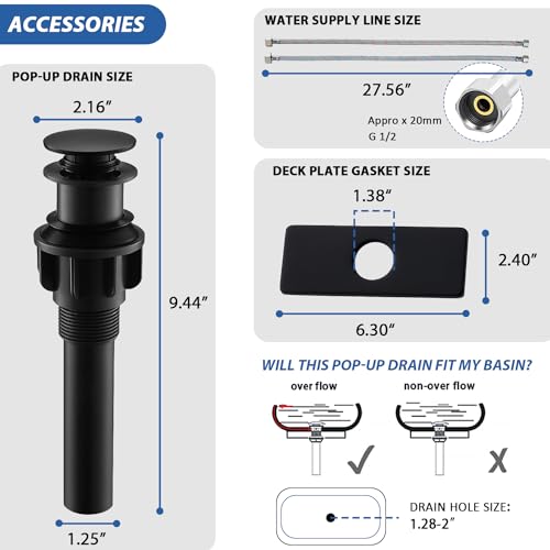Black Single Handle Bathroom Faucet with Pop-up Drain and Hose X587561