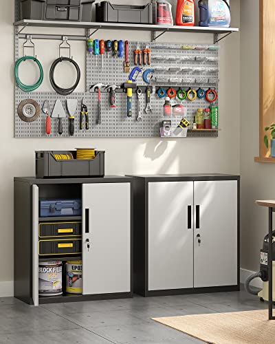 Grey Metal Storage Cabinet with Doors and Shelves U903226