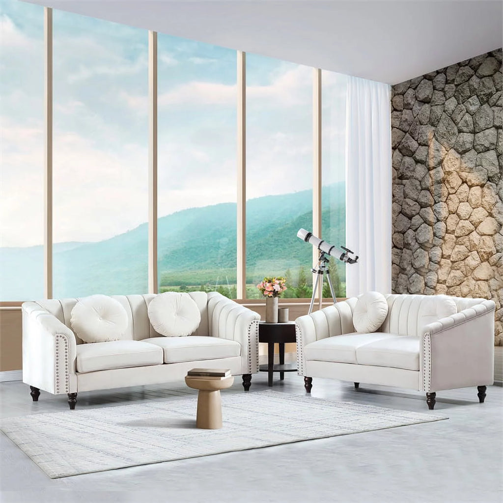 White 3 Pieces Microfiber Living Room Set B879166