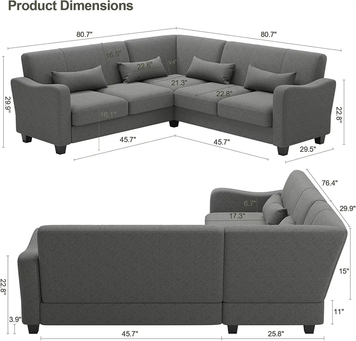 Bluish Grey Reversible L-Shaped Sectional Sofa E3922