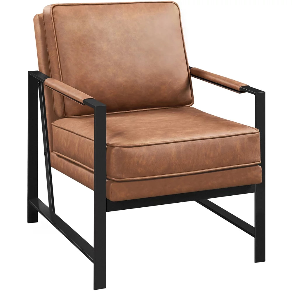 Light Brown Faux Leather Accent Chair with Metal Frame G662900