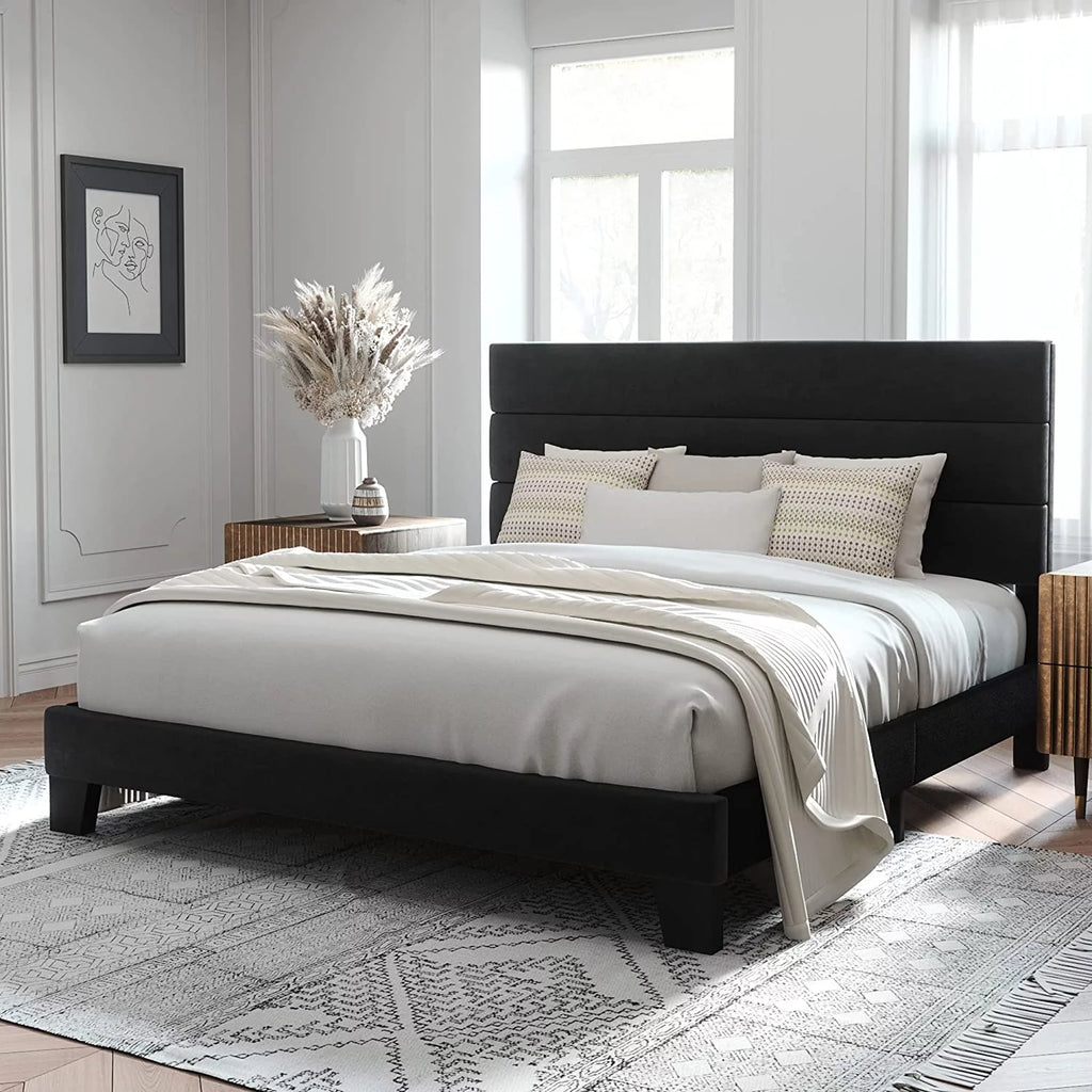 Queen Size Fabric Upholstered Platform Bed Frame F409470