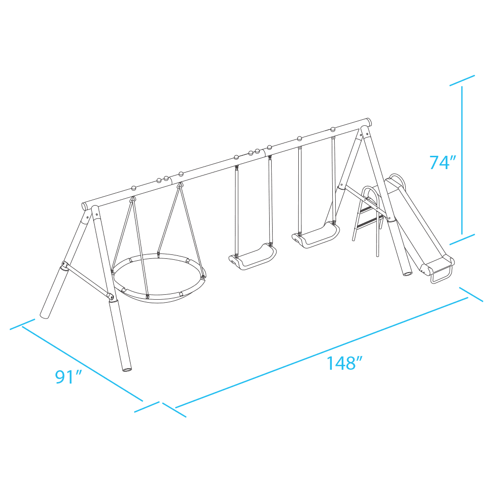 Steel Swing Set with Disc Swing, Swing Seats, Wave Slide Q97550