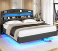 Floating Full Size Upholstered Platform Bed with Storage Headboard X741443