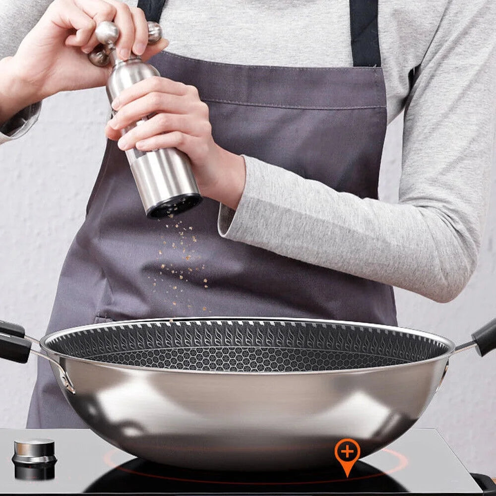 Double Sided Non-stick Frying Pan Stainless Wok with Glass Lid D909