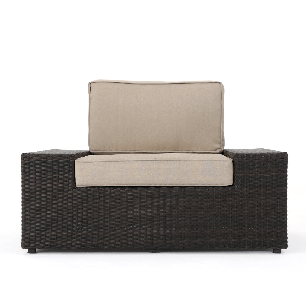 10 Piece Wicker Sofa Set with Cushions, Dark Brown, Beige Y1805