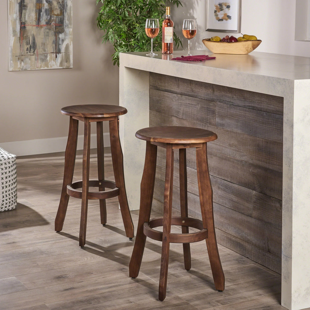 Acacia Wood Barstools, Set of 2, Dark Brown C8072