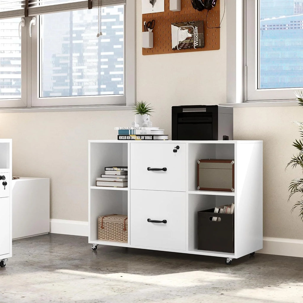 Black Mobile Filing Cabinet with 2 Drawer and 4 Open Compartments X2050