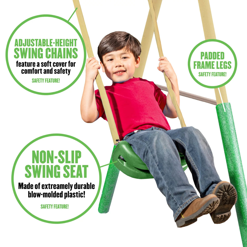 Steel Swing Set with Disc Swing, Swing Seats, Wave Slide Q97550