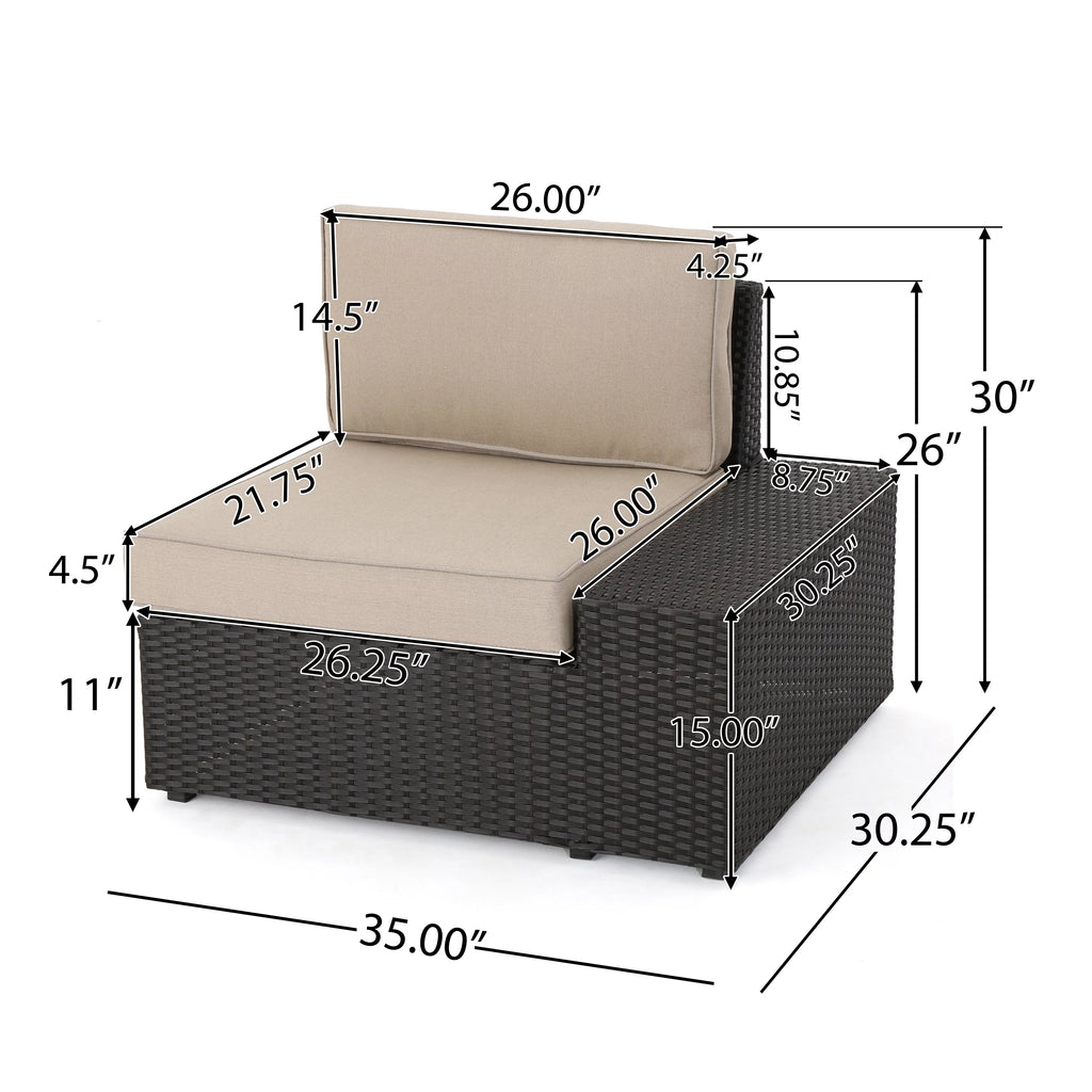 10 Piece Wicker Sofa Set with Cushions, Dark Brown, Beige Y1805