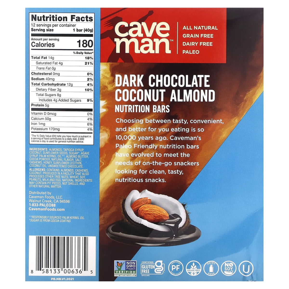 Dark Chocolate Almond Coconut Nutrition Bars 12 Pack M872183