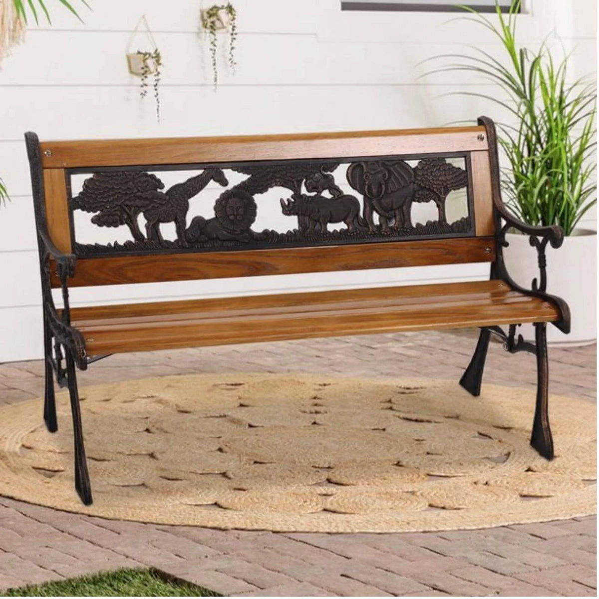 Outdoor Garden Bench Metal Wood Bench C2433