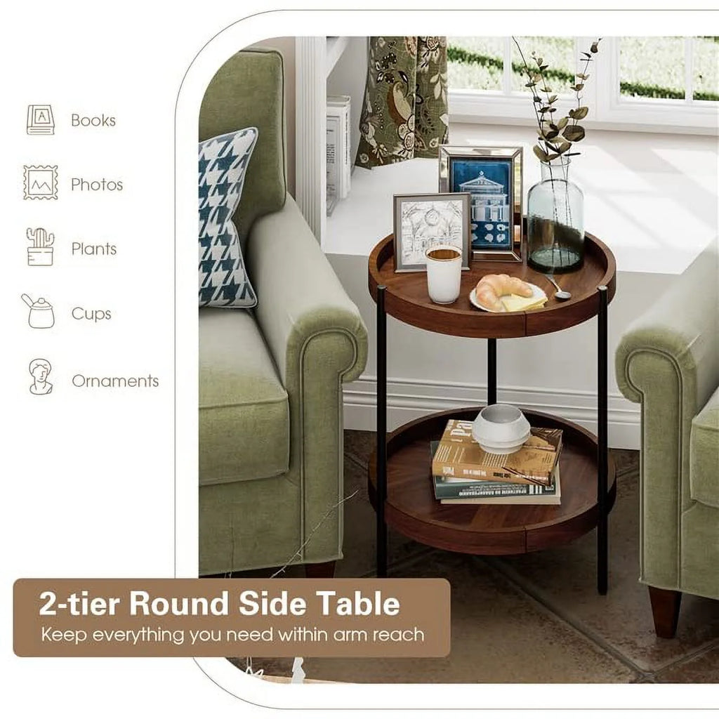 Round 2-Tier Side Table with Bottom Shelf V649916