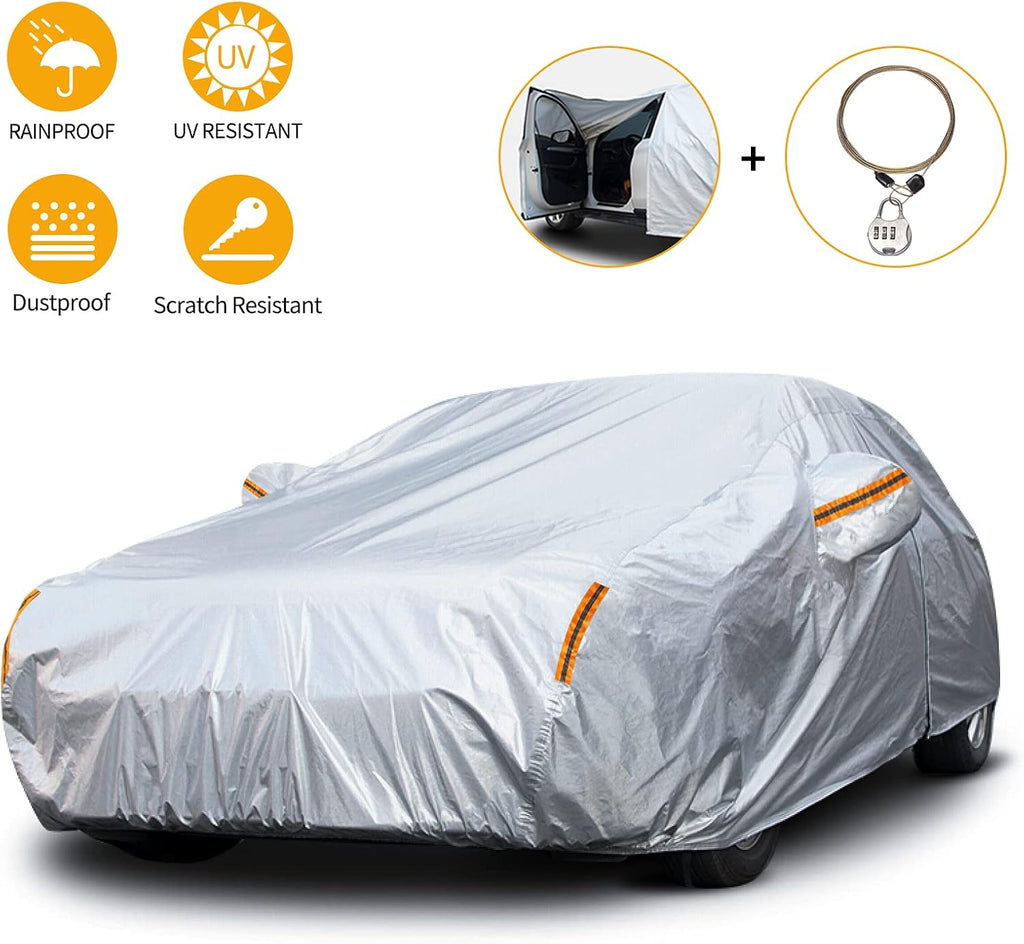 6 Layers Waterproof Car Cover with Zipper Lock Cable P1025