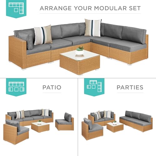7-Piece Wicker Outdoor Sectional Set with Pillows and Coffee Table D7810