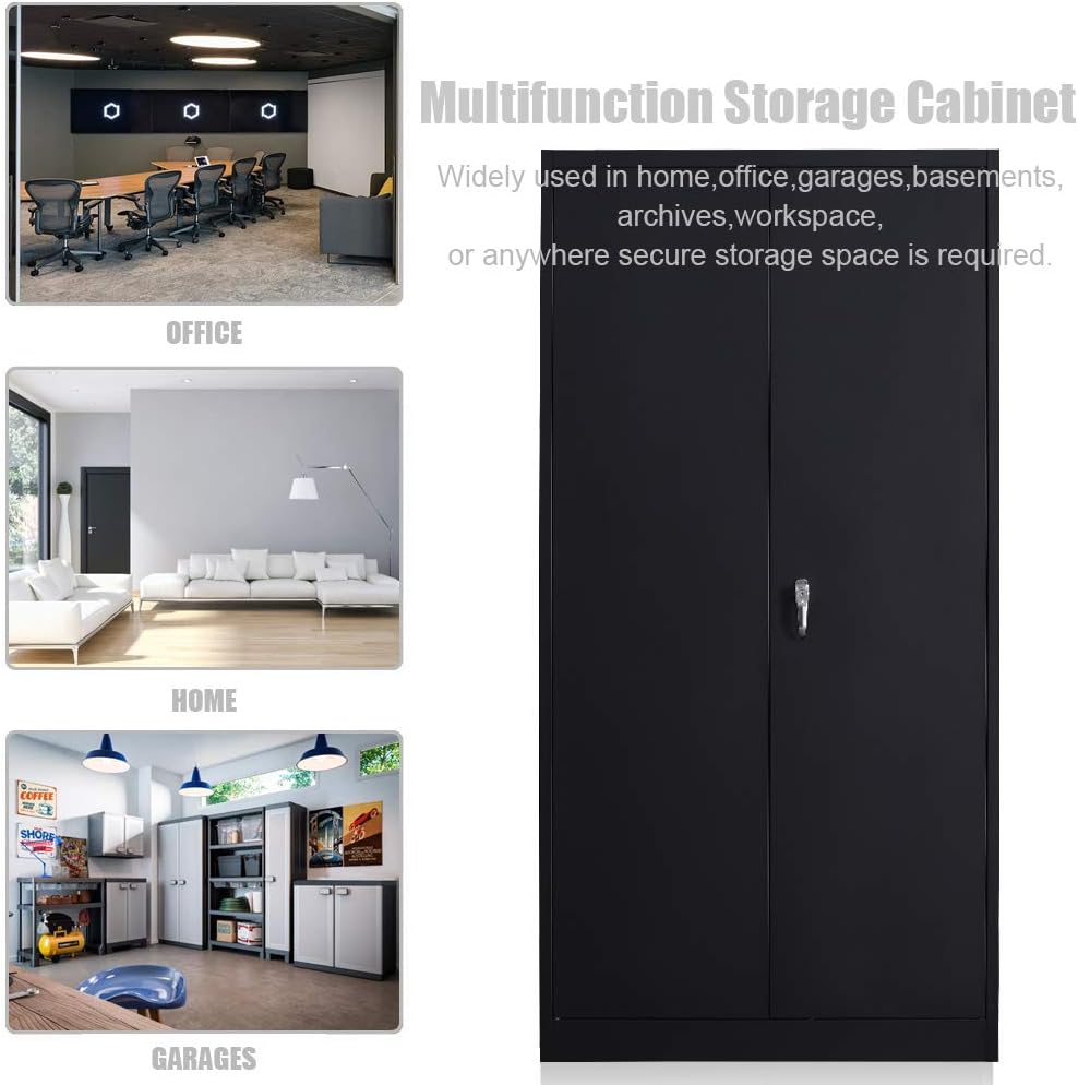 Metal Storage Cabinet with 2 Doors and 5 Shelves, Black I8679
