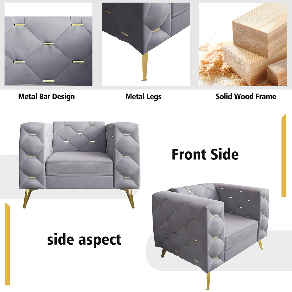 3 Piece Gray Velvet Sofa A575