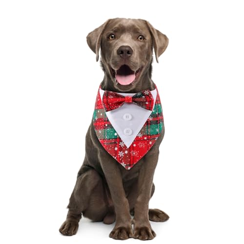 Green Plaid Dog Bandana with Bow Tie Y217300