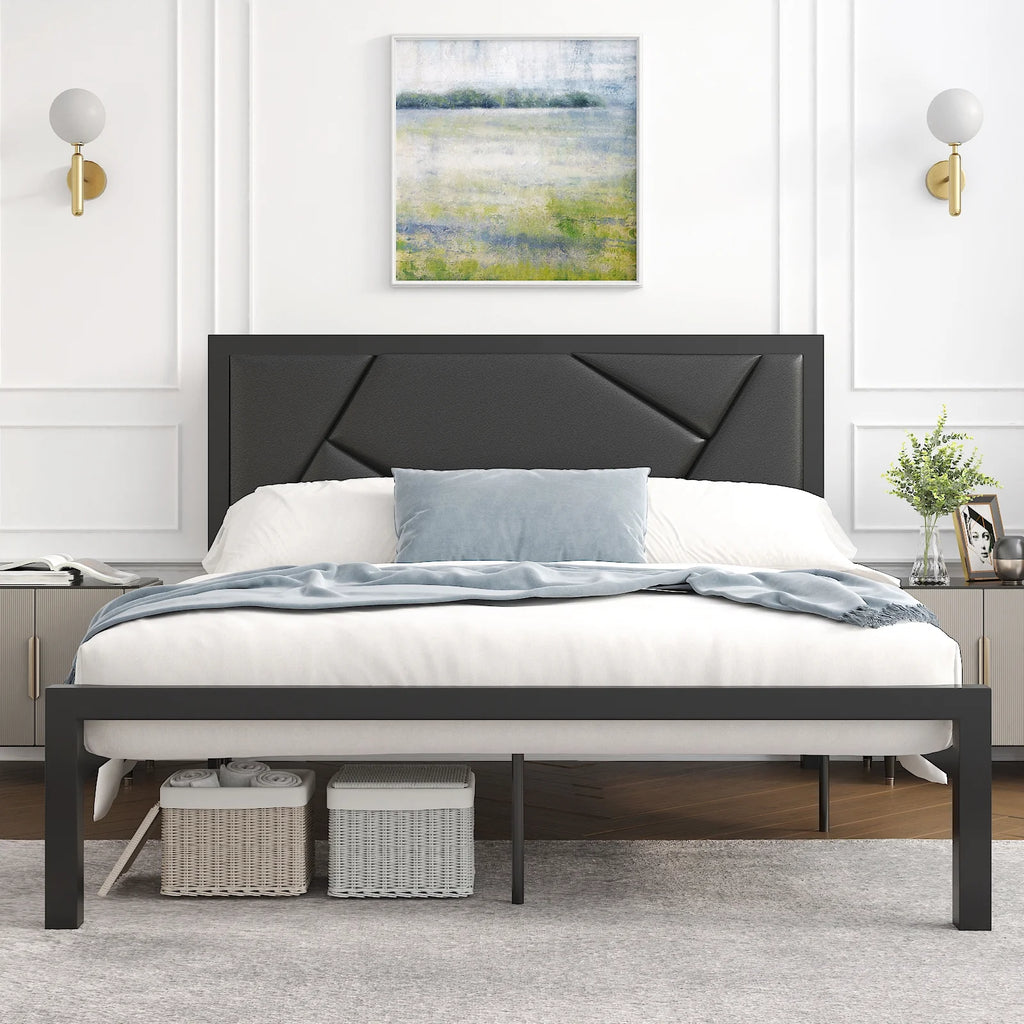 Twin Size Bed Frame with Leather Upholstered Headboard M518859