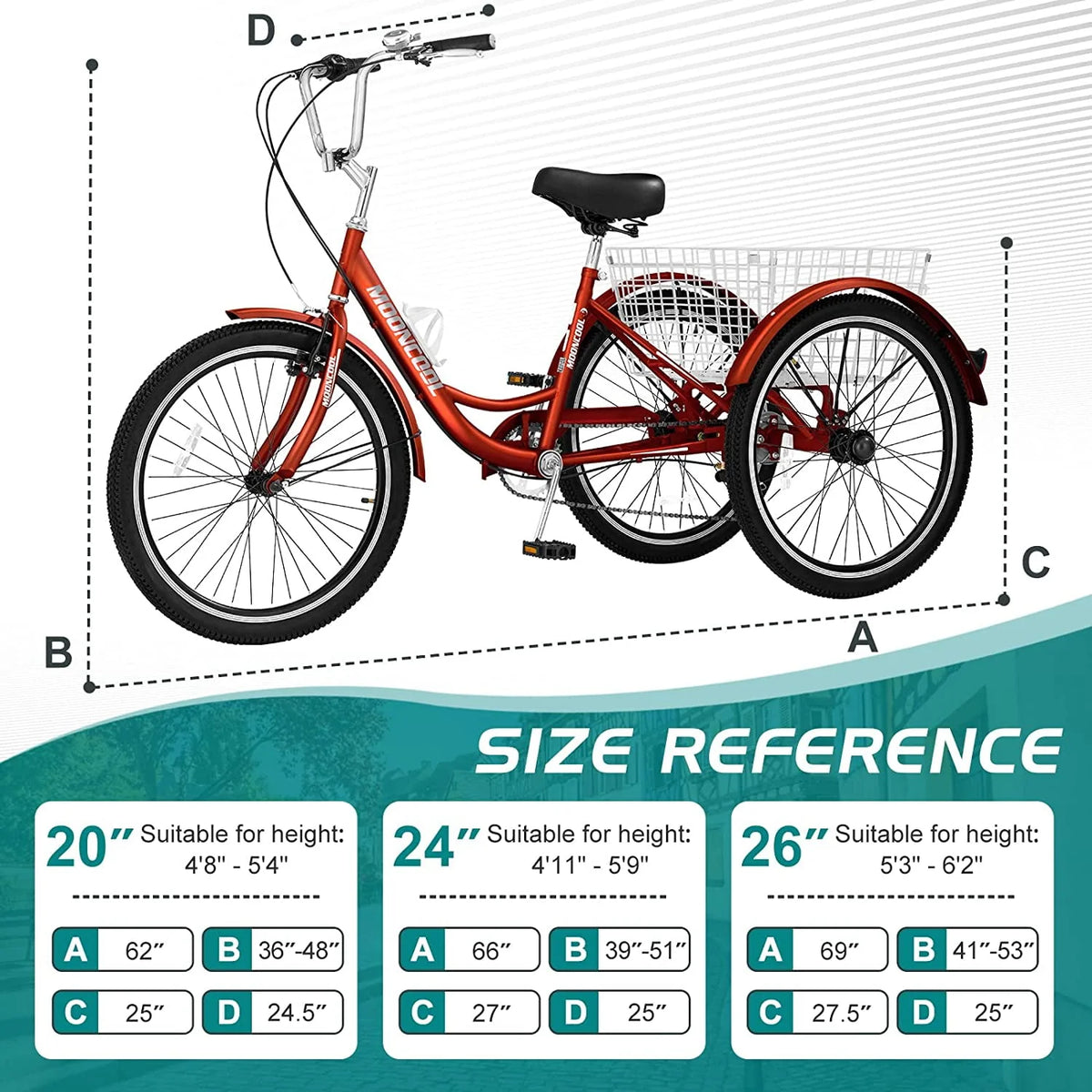 7 Speed 26 Inch Three Wheel Bike B2888