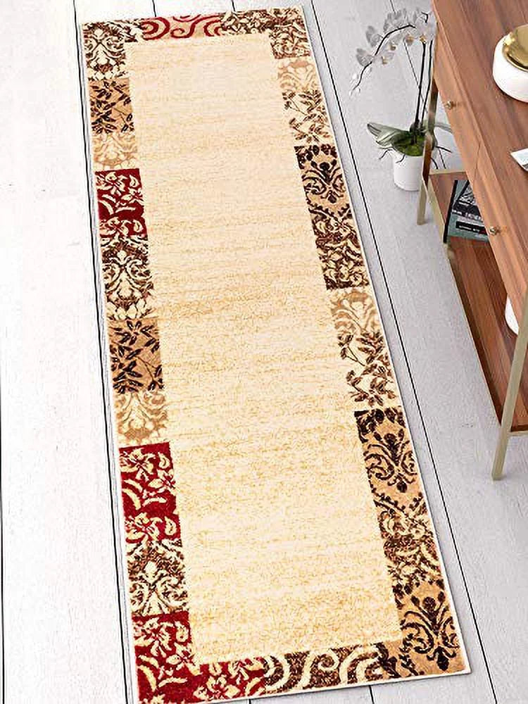 Modern Damask Border Rug Easy Clean Stain Fade Resistant L783854