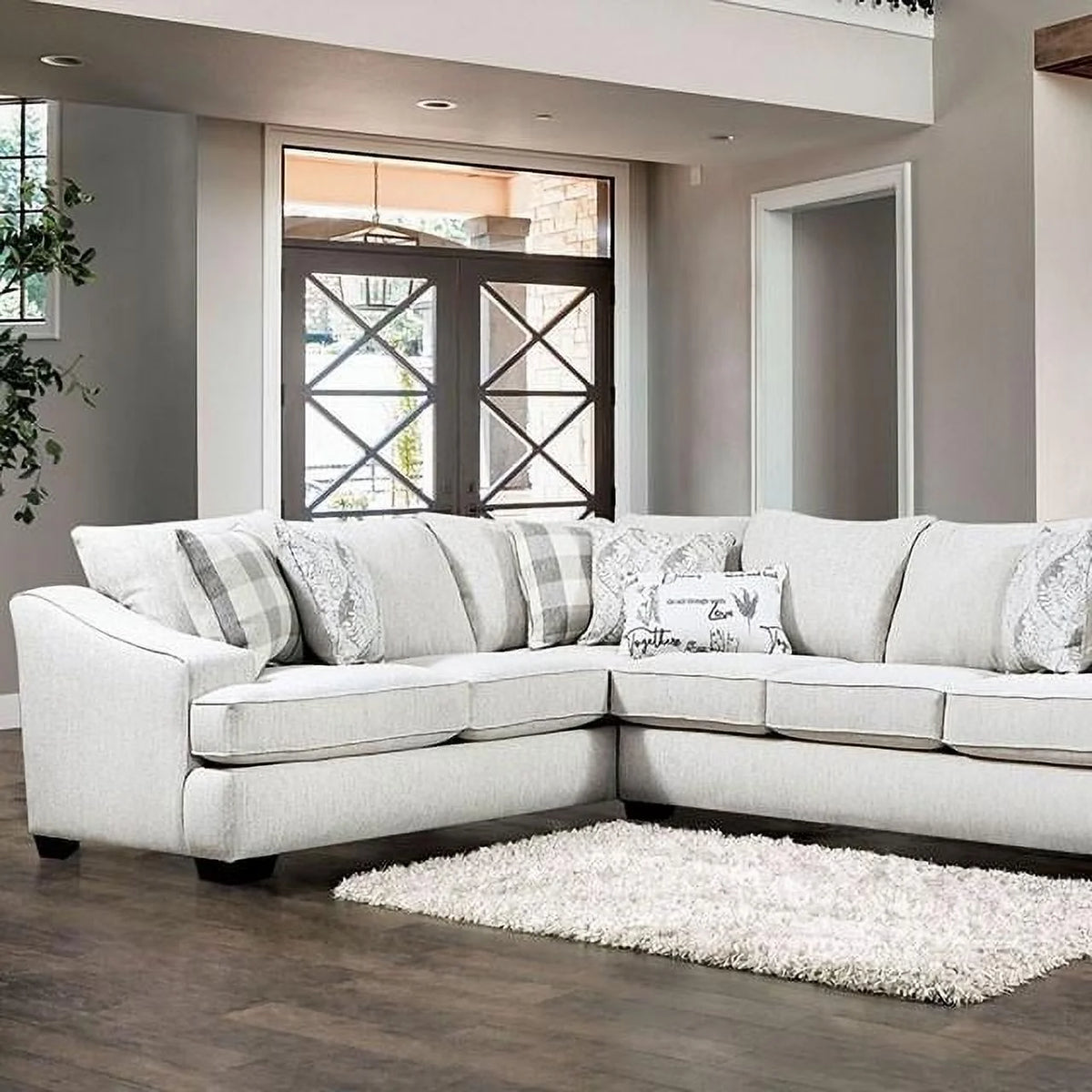Ivory Linen-like Fabric Sectional Sofa F954