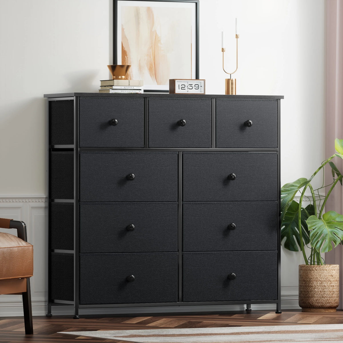 9 Drawer Fabric Dresser with Leather Finish Y122042