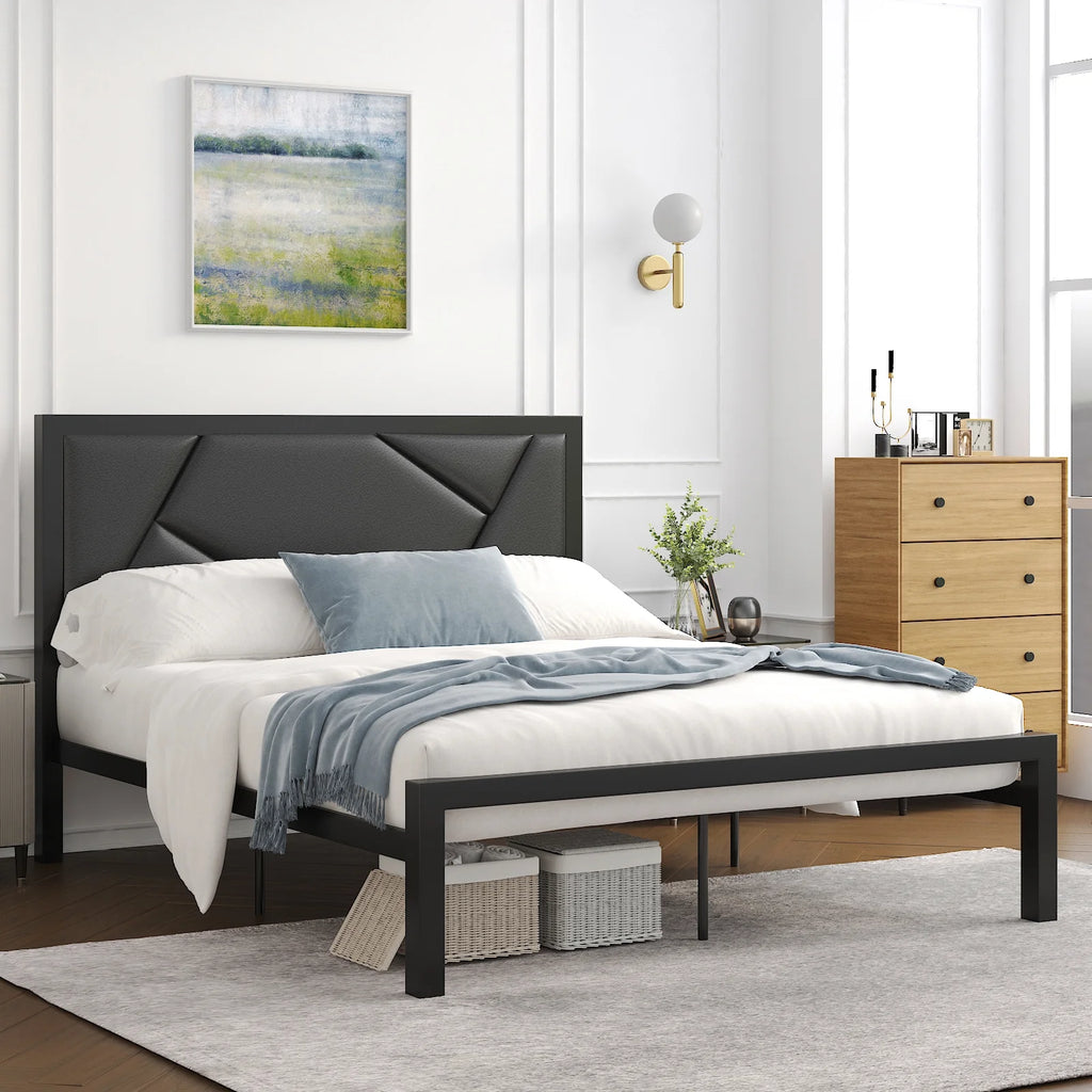 Twin Size Bed Frame with Leather Upholstered Headboard M518859