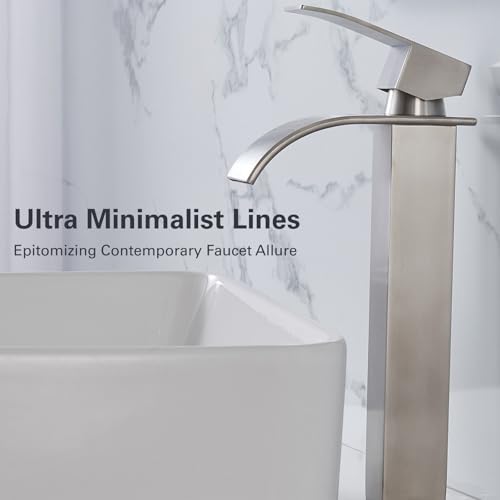 Brushed Nickel Waterfall Single Handle Bathroom Sink Faucet with Pop-up Drain P803698