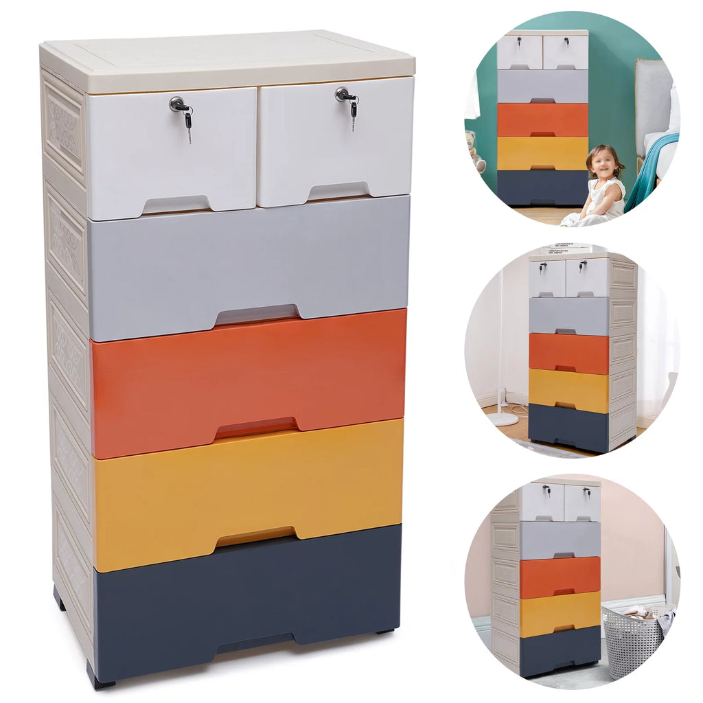 6 Drawers Plastic Dresser with Wheels O979614