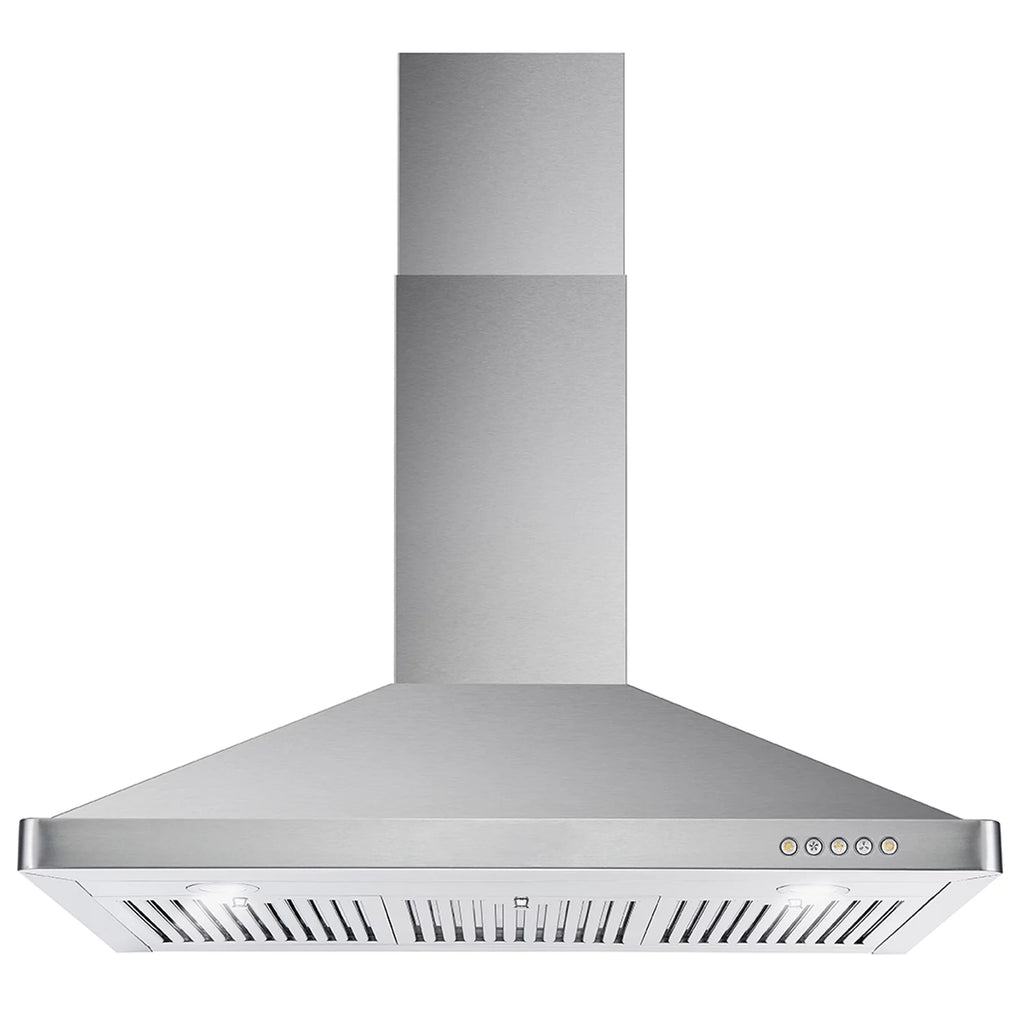 2 Piece Dual Fuel Range and Wall Mount Range Hood Kitchen Appliance Package O7521