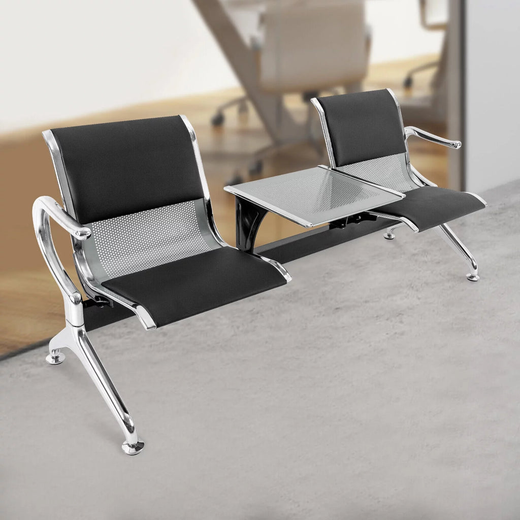 2 Seat PU Leather Reception Chairs with Table and Arms I41765