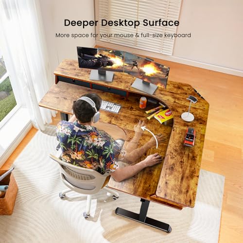Electric L Shaped Standing Desk, 65'' Height Adjustable Corner Desk with Storage Drawers, Black X31768