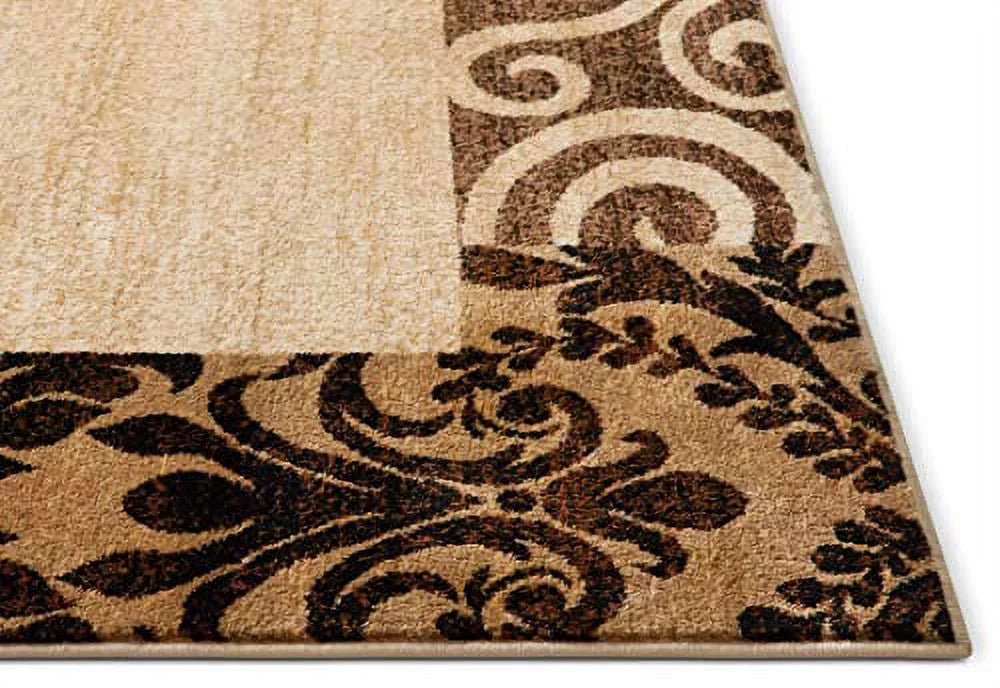 Modern Damask Border Rug Easy Clean Stain Fade Resistant L783854
