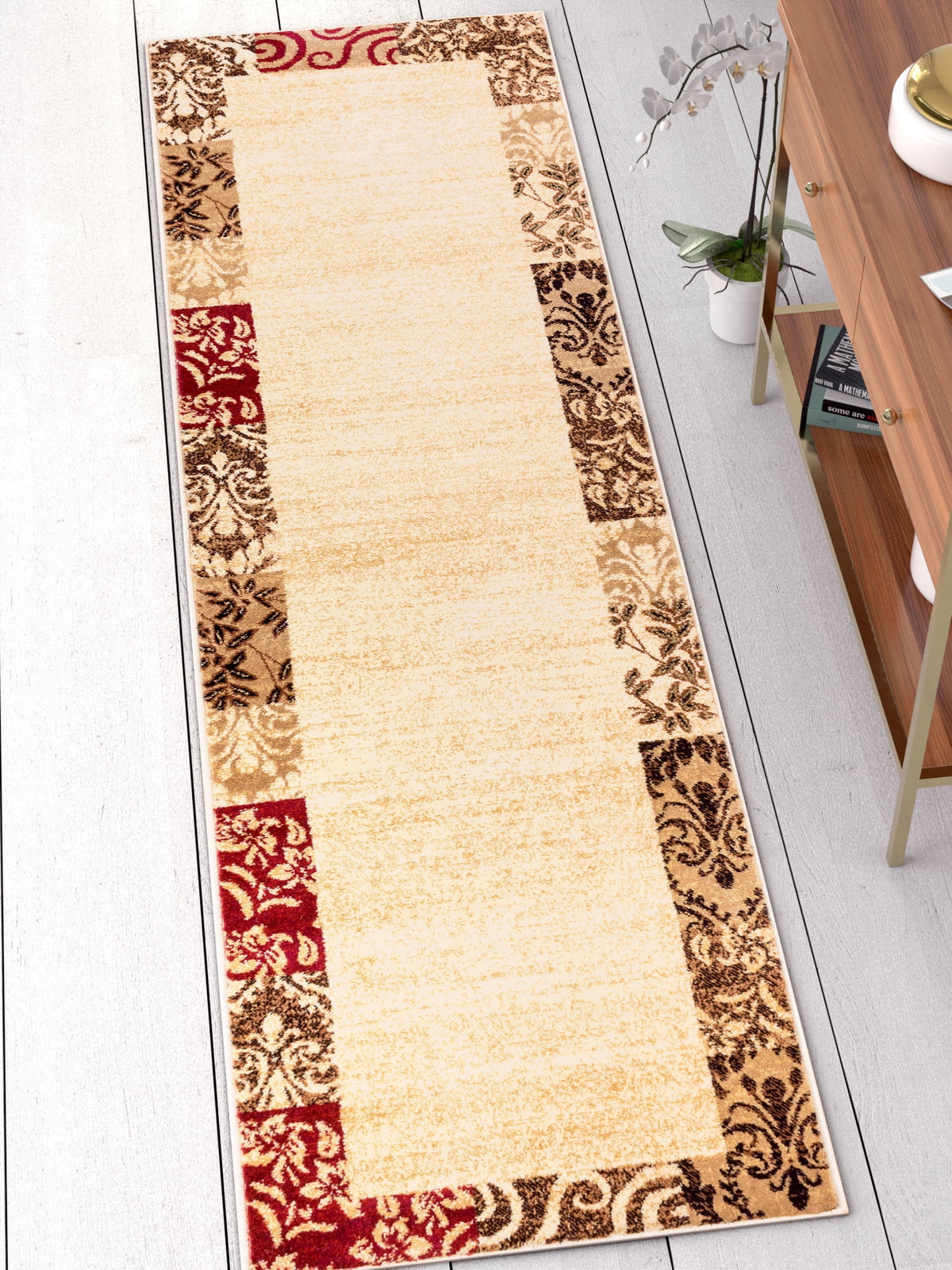 Modern Damask Border Rug Easy Clean Stain Fade Resistant L783854