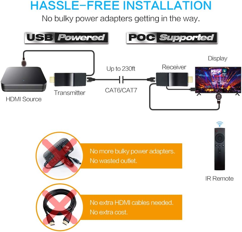 Mini 4K HDMI Extender Over Single CAT5e/CAT6 Cable with IR Remote N8997