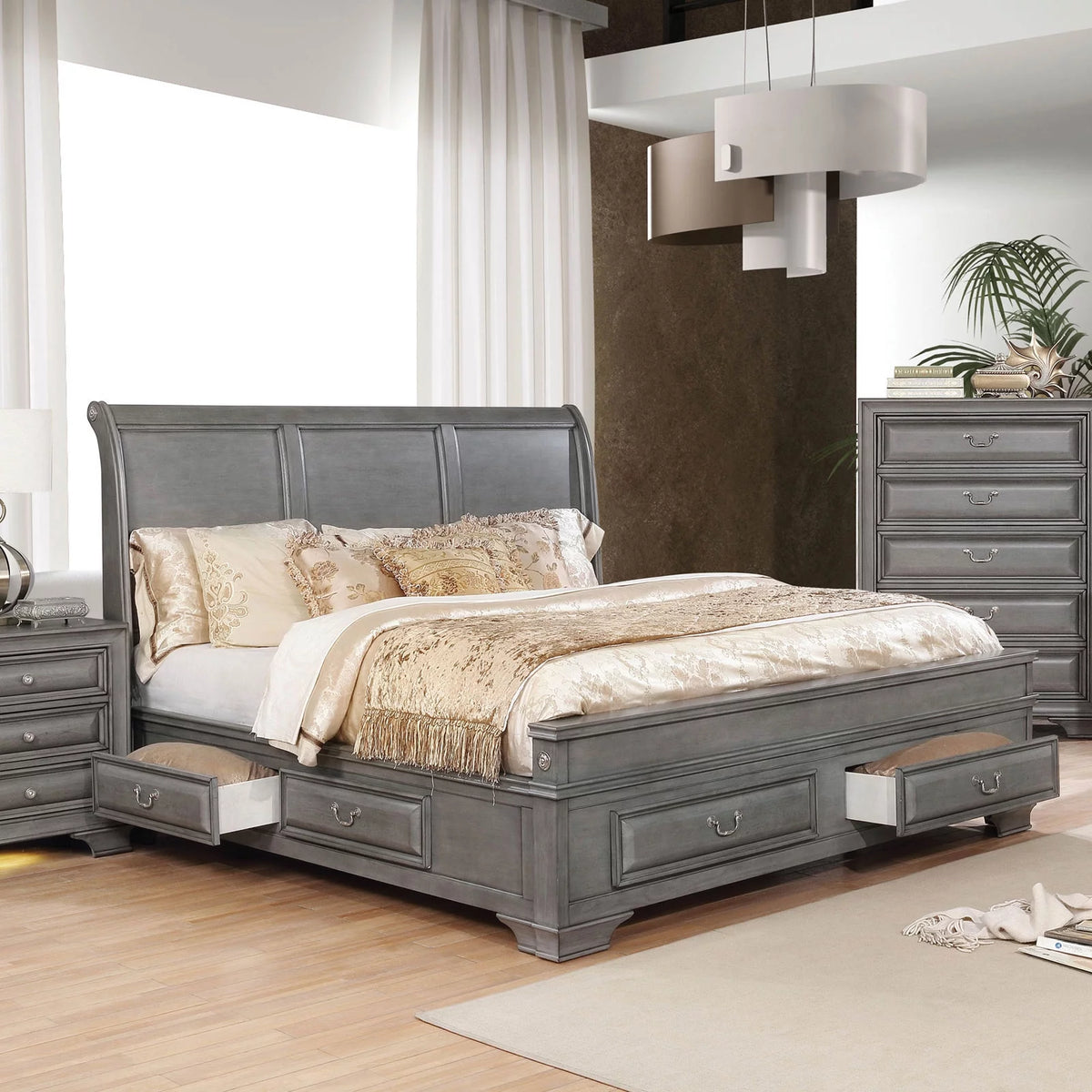 California King Size Solid Wood Storage Bed I3648