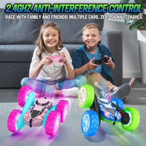 Remote Control Car Double Sided 360° Rotating 4WD Rechargeable Green L7722
