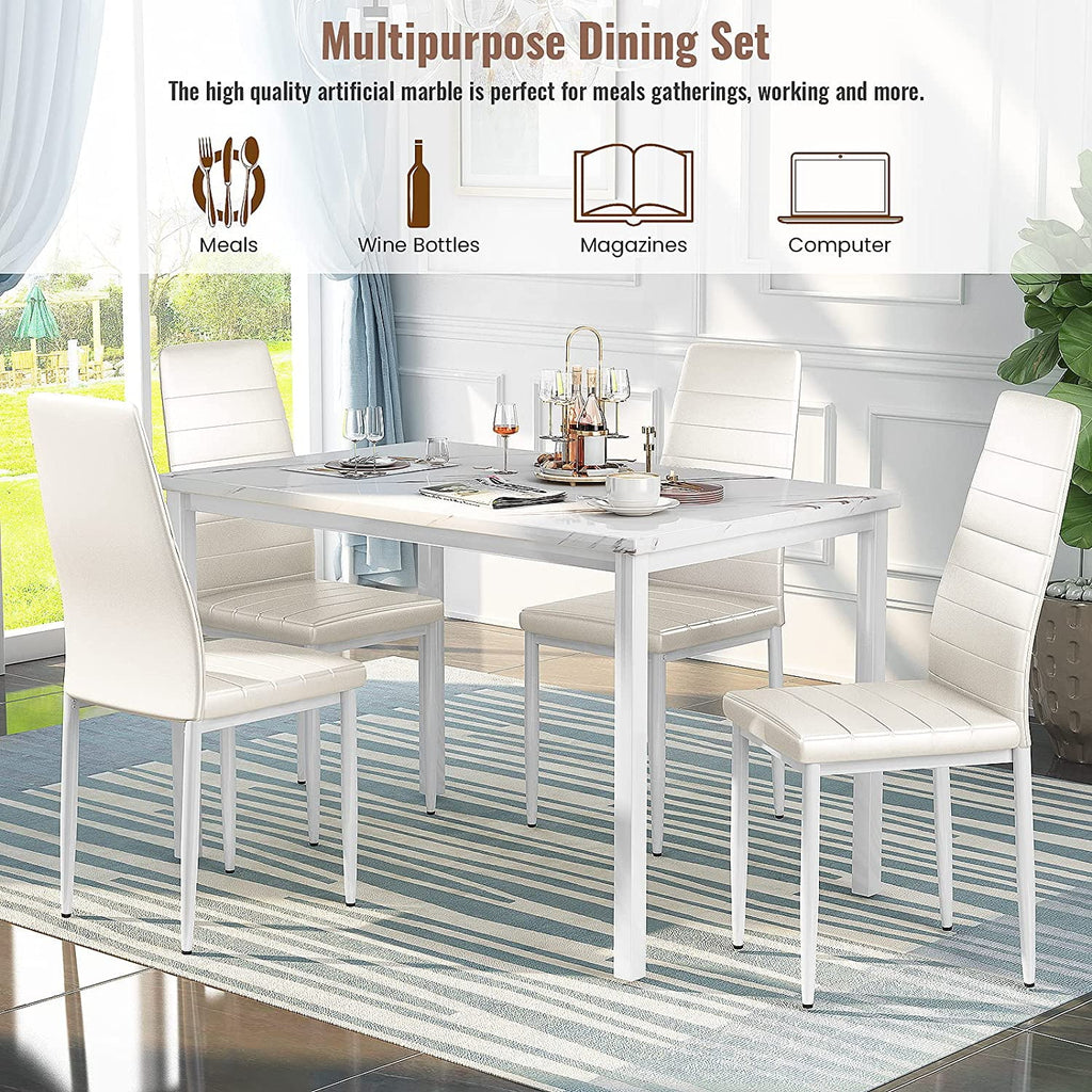5 Pieces Dining Table Set with Faux Marble Top and 4 Chairs R949910